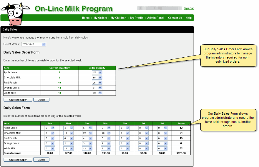 Daily Sales Form Screen Shot